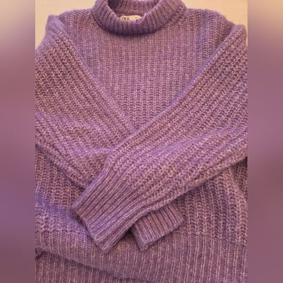 Zara Alpaca And Wool Blend Mock Neck Sweater In Purple Size Small - Picture 3 of 10